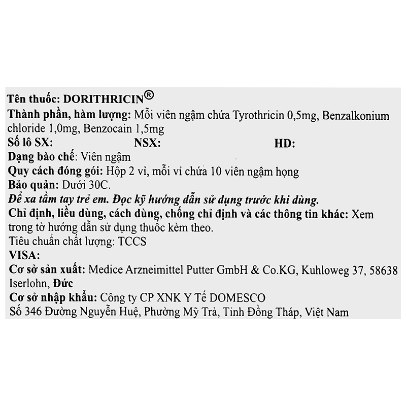 Viên ngậm Dorithricin trị viêm họng, đau họng (2 vỉ x 10 viên) - 10